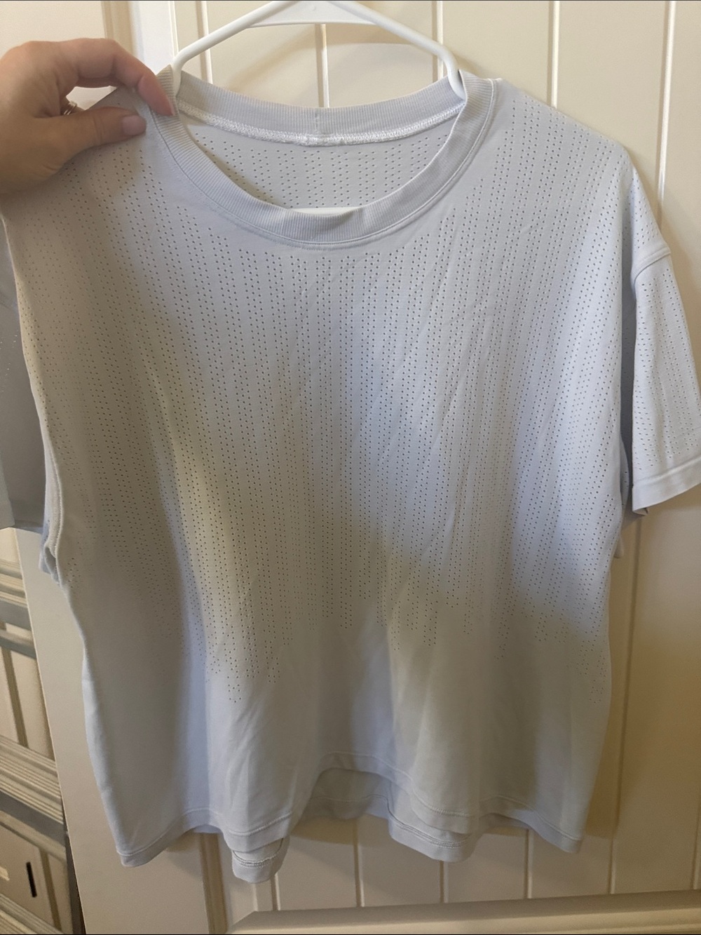 Light Blue Perforated Crewneck Women's Top